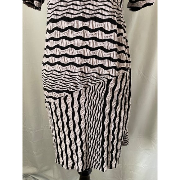 Papillon Blanc Women's Gray/Black Wavy Striped Pattern Short Sleeve Midi Dress - Picture 3 of 11